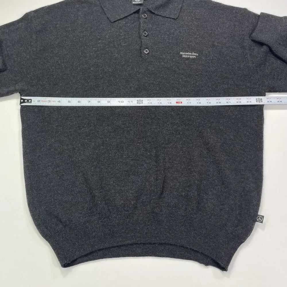Mercedes Benz Merino Wool Sweater Mens XL Vtg Button Collar Gray